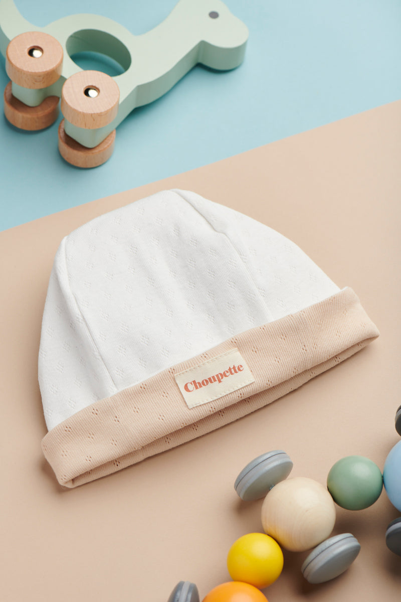 Bonnet bébé réversible en tissu BIO